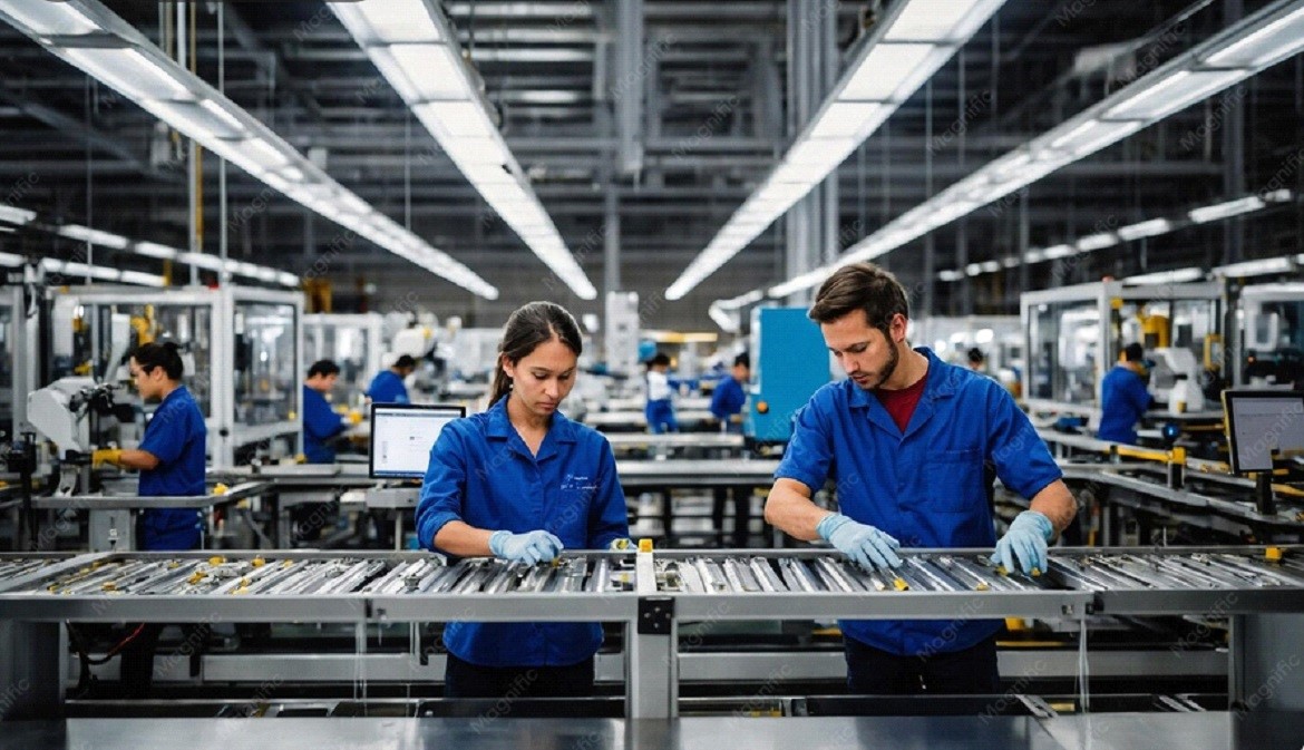 Manufacturing plant with robotic assembly lines